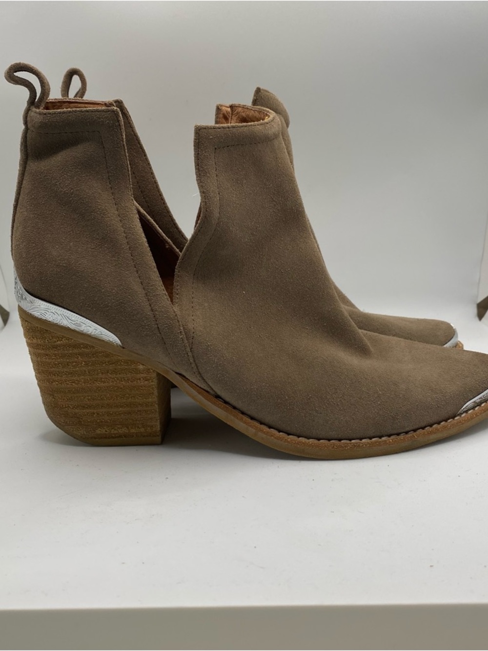 Jeffrey Campbell Cromwell Cutout Western Boot 9 Metal Taupe Suede Rustic Cowgirl